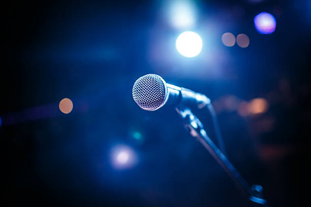 Microphone on stage stock photo