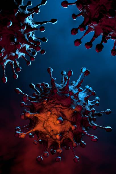 Microscopic view of infectious SARS-CoV-2 Omicron virus cells stock photo