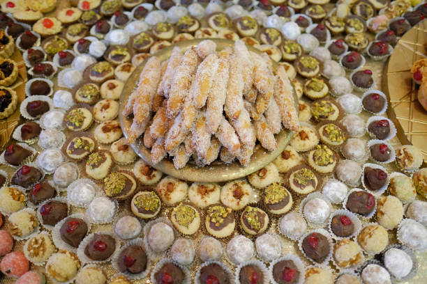 Middle east Arab Turkish Jewish sweets dessert.Close-up. stock photo