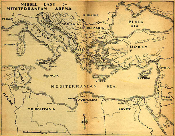 medio oriente, mediterraneo & vecchia mappa - napoli lazio foto e immagini stock