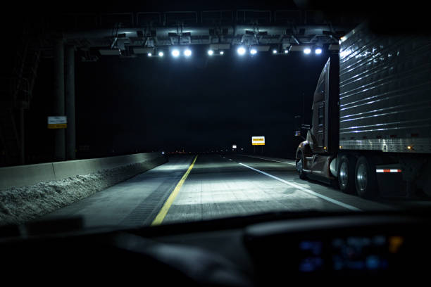 Midnight Expressway Automated Electronic Toll Collection stock photo