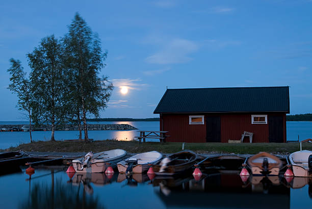 midnight moon, hor - badstrand sommar sverige bildbanksfoton och bilder