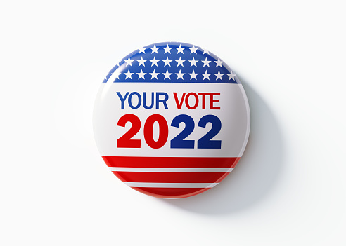 Your Vote 2022 written badge. Isolated on white background. Great use for election and voting concepts. Clipping path is included.