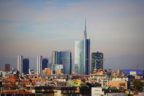Milan skyline with modern skyscrapers in Porto Nuovo business district, Italy. Panorama of Milano city for background stock photo