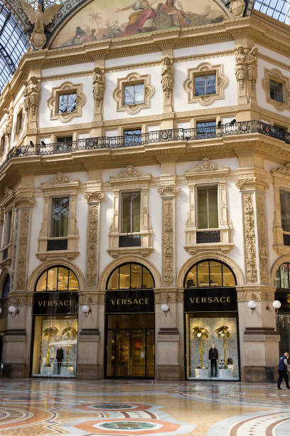 Milan - Versace store, empty Gallery of Vittorio Emanuele II . Lombardy, italy stock photo