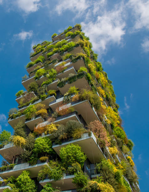 Milan vertical forest milan italy 10 April 2019: houses with garden on the terrace roof garden stock pictures, royalty-free photos & images