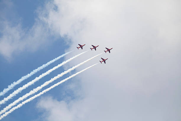 Military air show Planes on an air show against cloudy sky airshow stock pictures, royalty-free photos & images