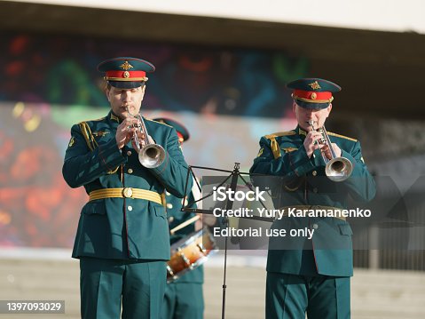 Military band paying on the Moscow city street