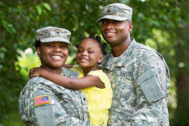 Military Family Stock image of a real dual military family. Natural light. army photos stock pictures, royalty-free photos & images
