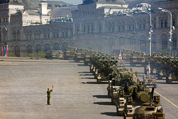 military parade in moscow - russian army stok fotoğraflar ve resimler