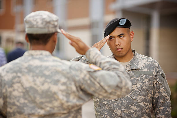 ROTC Military salute at a college campus  military colleges stock pictures, royalty-free photos & images