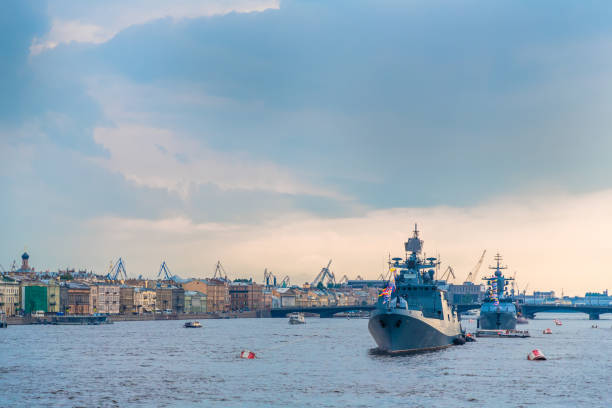Military Ship in Saint Petersburg stock photo