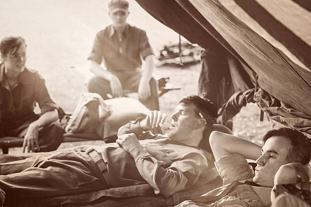 WWII Military Unit - Taking In A Little R&R stock photo