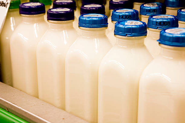 Milk In Glass Bottles stock photo