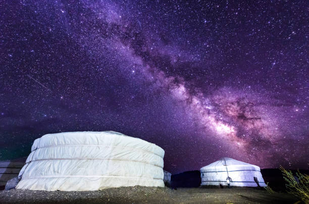 Milky way in Gobi desert Mongolia stock photo