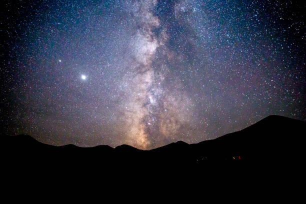 Milky Way in Great Basin National Park Landscape view of the Milky Way rising over the landscape in Great Basin National Park in Nevada great basin stock pictures, royalty-free photos & images