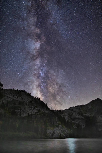 Milky Way over Eagle Lake with Juipiter Reflection stock photo