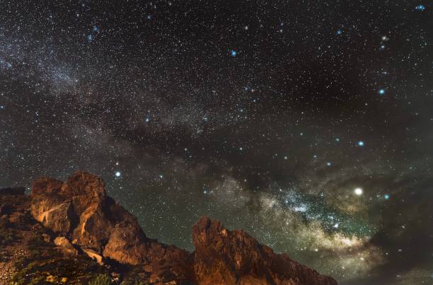 Milky Way over mountains in Nevada wilderness stock photo