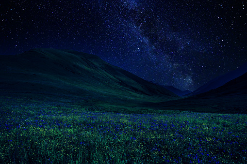 Milky way over the valley in the mountains