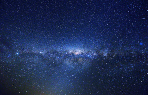 Milky way in the midnight sky. Southern hemisphere.