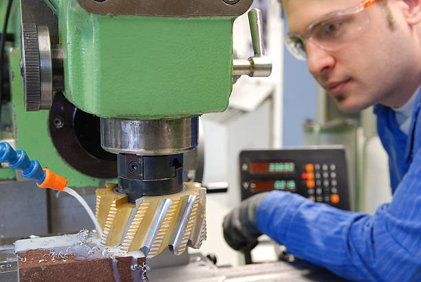 Milling of a work piece in a lab stock photo