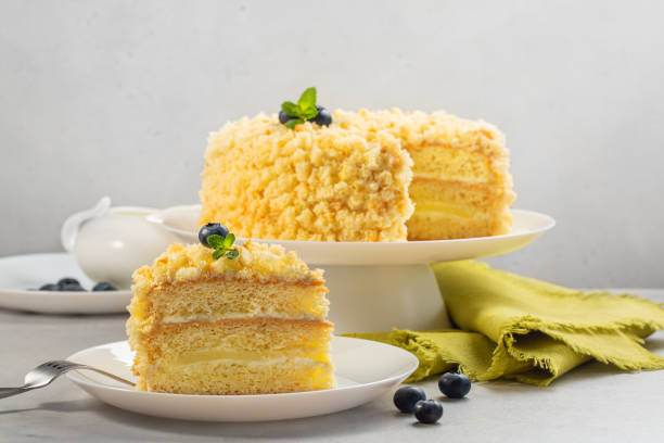 Mimosa cake stock photo