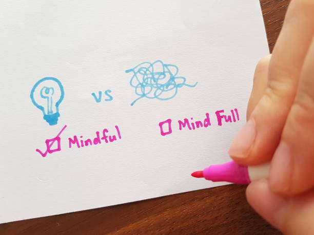 Mindfulness concept. Choosing between clear mind and confused mind. Be Mindful not Mind Full stock photo