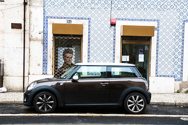 Mini parked on a stret in lisbon stock photo