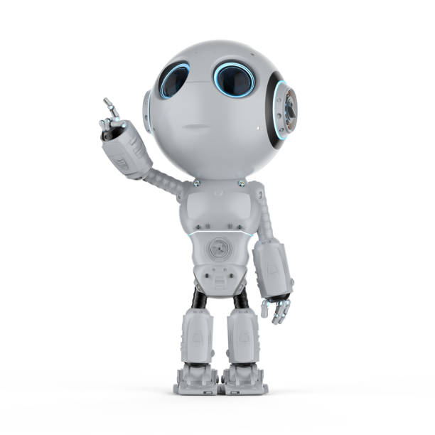 mini robot finger point 3d rendering mini robot finger point on white background robot stock pictures, royalty-free photos & images
