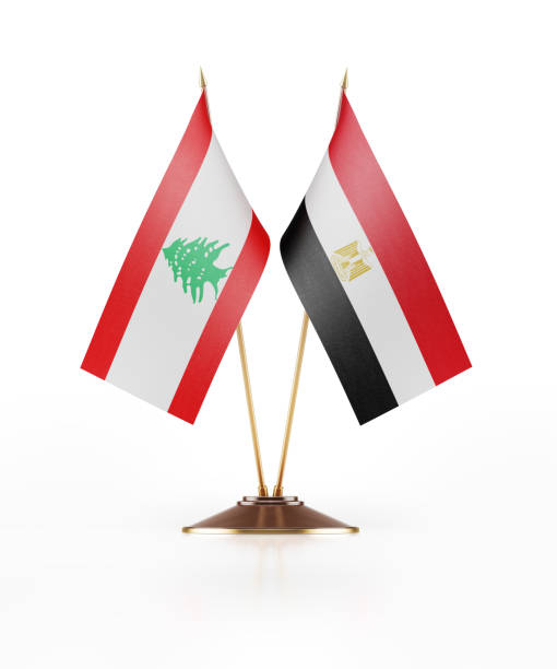 Miniature Flag of Lebanon and Egypt Miniature Flag of Lebanon and Egypt. Both of Lebanese and Egyptian flags have nicely detailed fabric texture. Isolated on white background. Clipping path is included. Great use for politics and international affairs concepts. High quality 3d render with copy space. Vertical composition. Front view. Lebanon Flag stock pictures, royalty-free photos & images