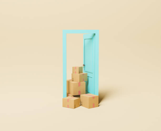 minimal door with delivery packages stock photo