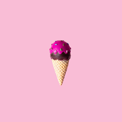 Minimal ice cream arrangement on pink background. Creative flat lay.