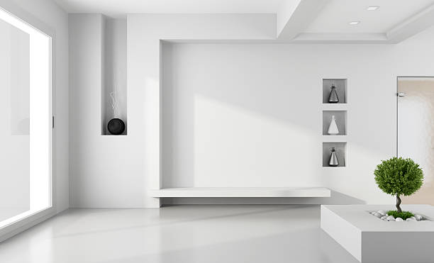 Minimalist white room stock photo