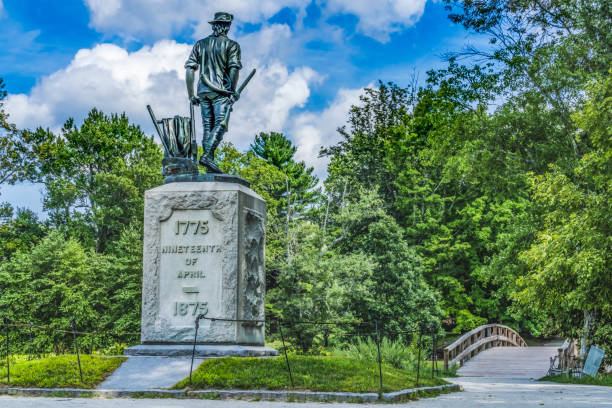 Minute Man Statue Old North Bridge American Revolution Monument Concord Massachusetts stock photo