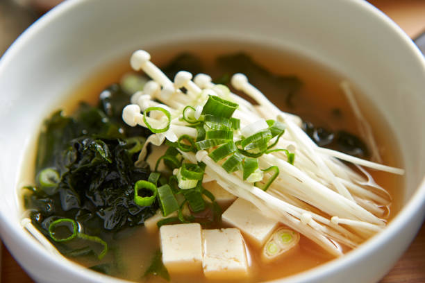 Miso soup Miso soup enoki mushroom stock pictures, royalty-free photos & images