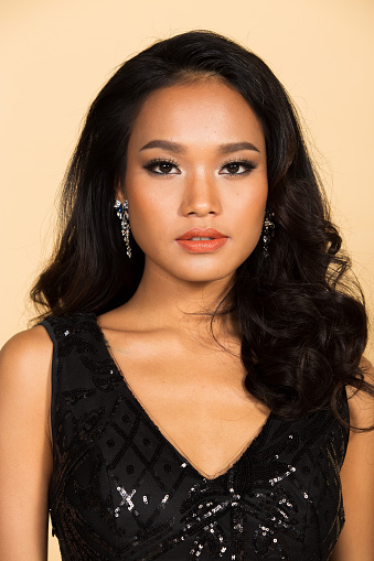Miss Beauty Pageant Queen Contest In Asian Gown Stock Photo