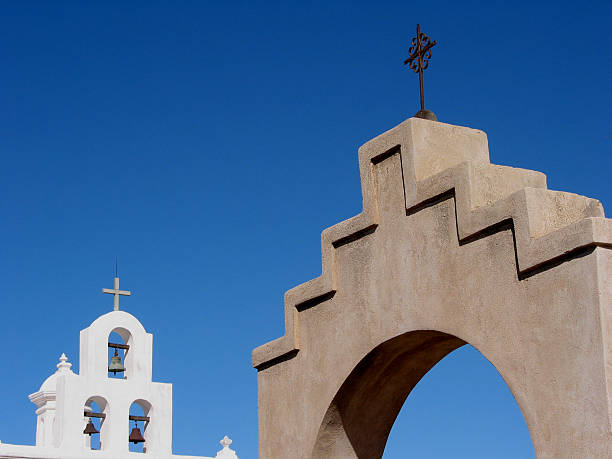Mission Bell Tower and Steeples, Arizona stock photo