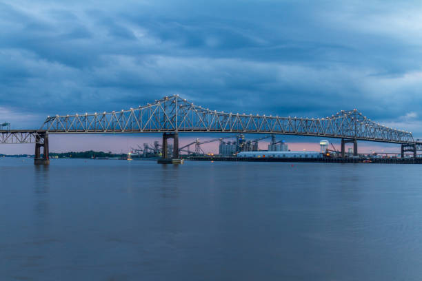 Mississippi River Bridge at Dusk stock photo