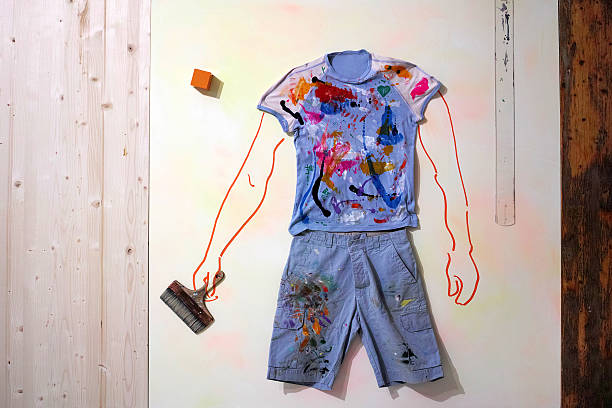 Mixed Media Figure Painted With Clothing stock photo