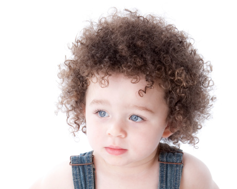 Mixed Race Toddler Girl In Overalls Stock Photo Download Image