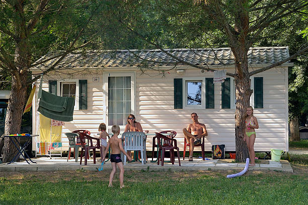 mobile home in a French campsite stock photo