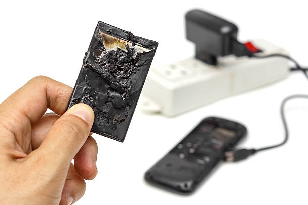 mobile phone battery explodes stock photo