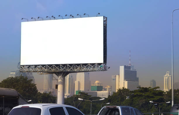 mock up billboard on street city background stock photo