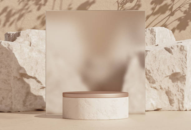 Mockup empty stone podium minimal background for branding and product presentation stock photo