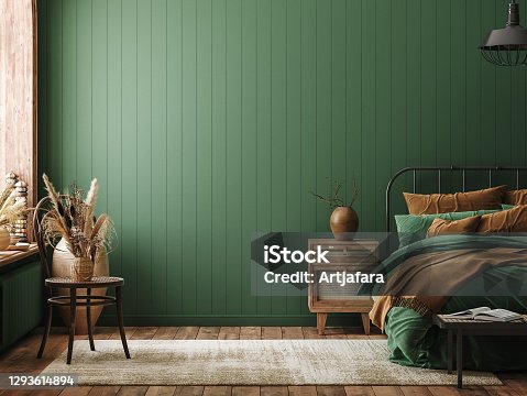 istock Mockup frame in bedroom interior background, farmhouse style 1293614894