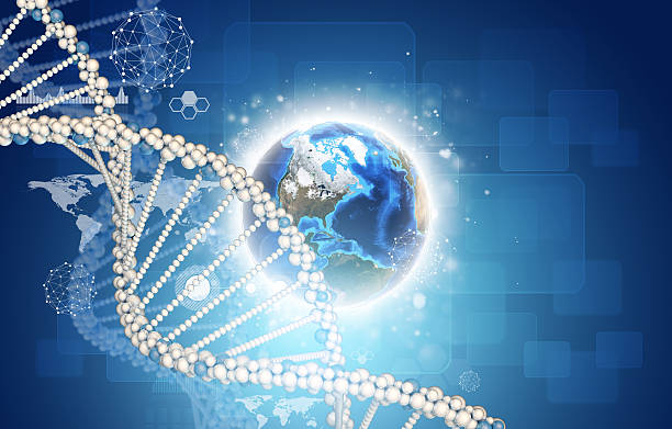 DNA model with Earth stock photo