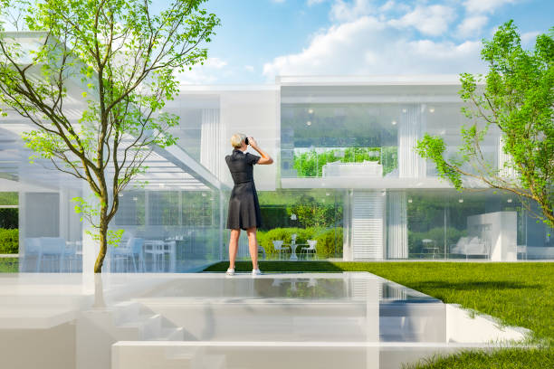 Modern architectural model home as VR projection stock photo