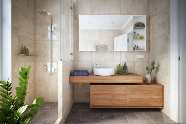 Modern Bathroom Interior stock photo Modern Bathroom Interior stock photo - 3d render domestic bathroom stock pictures, royalty-free photos & images