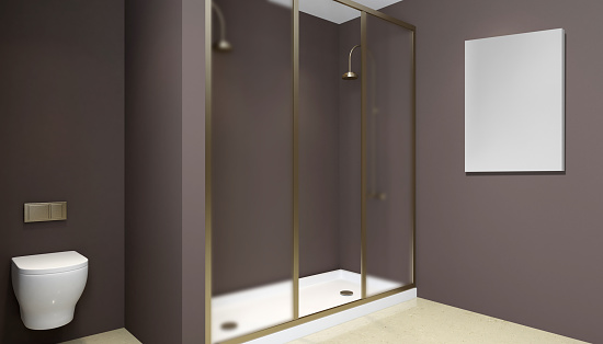 Modern Bathroom Interior With Glass Door Shower 3d Rendering Stock Photo Download Image Now Istock