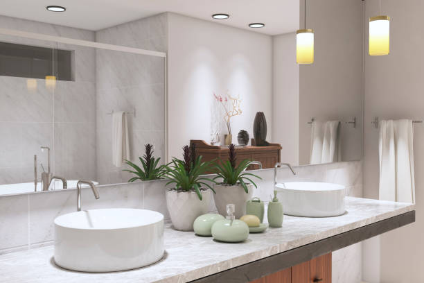 Modern Bathroom Modern Bathroom ( 3d render ) domestic bathroom stock pictures, royalty-free photos & images